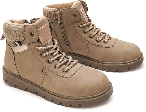 GLAMORA Botines de Invierno para Mujer, Botas de Nieve con Pelo, Cómodas y Antideslizantes, Cremallera Lateral y Cordones G25600-kaki-38