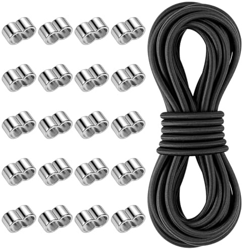 Gummiseil, Expanderseil mit 20 Würgeklemmen, Elastische Gummischnur, Schwarz Gummikordel für Planen, Gummiseil für Anhängerplane, Camping, Garten, Outdoor, Planenseil Befestigung