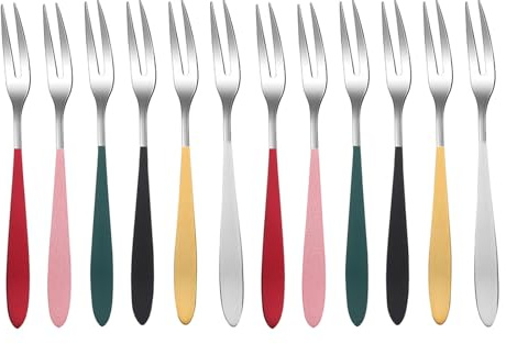 MOKKHNB Forchette da Torta e Frutta in Acciaio Inox 12 Pezzi, Mini Forchette Leggere e Resistenti per Casa, Ristorante e Buffet di Dessert e Snack