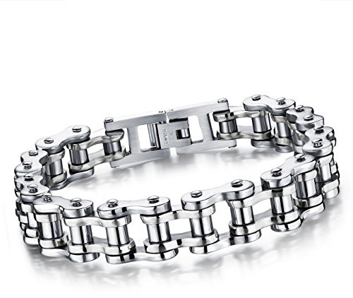 Cupimatch Motorcycle Biker Chain Bracelet Punk Rock Link Wristband for Men Cool Silver Stainless Steel 8.5 (Black) for Father's Day