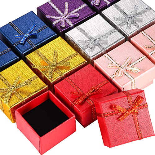 12 Pièces Boîte-Cadeau de Bague en Carton Paquet de Boîtes à Bijoux Cas pour Collier Boucle d'oreille Cadeau, Couleur Aléatoire (Boîte à Bagues Carrée)