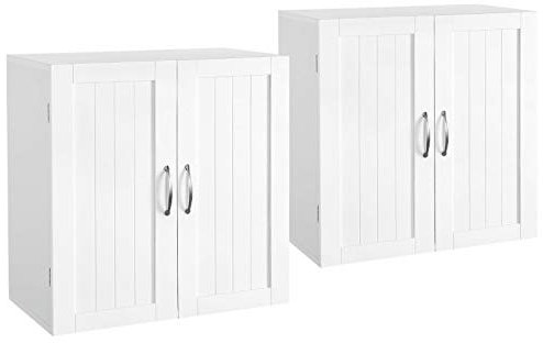 Yaheetech 2PCS Kitchen Cupboard Storage Bathroom Wall Cabinets Organiser/Unit with Double Door and Adjustable Shelf White 59.5x31x59.5cm