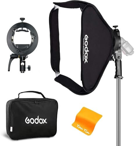 Godox Softbox Light 61 x 61 cm avec Support Speedlite de Type S2, Diffuseur de Lumière de Photographie Portable et Modificateur pour Éclairage de Studio Photo Professionnel