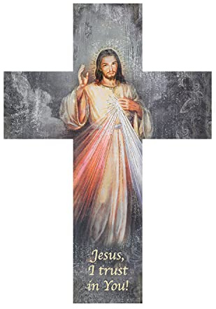 Christian Brands Katholisches inspirierendes Wandkreuz aus Holz, göttliche Barmherzigkeit