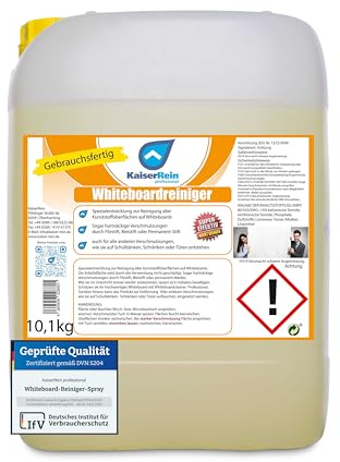 KaiserRein Whiteboard Reiniger Spray im 10 L Kanister (10,1kg) vielseitig verwendbar für Kunststoffoberflächen I Whiteboardreiniger gegen permanent Stifte I Tafelreiniger zum nachfüllen