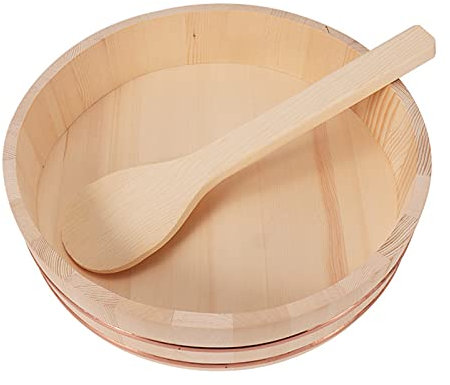 Hangiri Sushi Rice Bowl, Wooden Sushi Rice Mixing Tub Sushi Accessory with Wood Spoon for Restaurant Home Kitchen,27x7.5cm