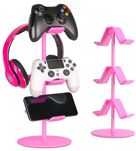 KELJUN Controller-Halterung, Pink, Kopfhörerständer, 3-stöckig, Game-Controller-Headset-Aufhänger für alle universellen Gaming-PC-Zubehör, Xbox PS4 PS5 Nintendo Switch (niedliches Pink)