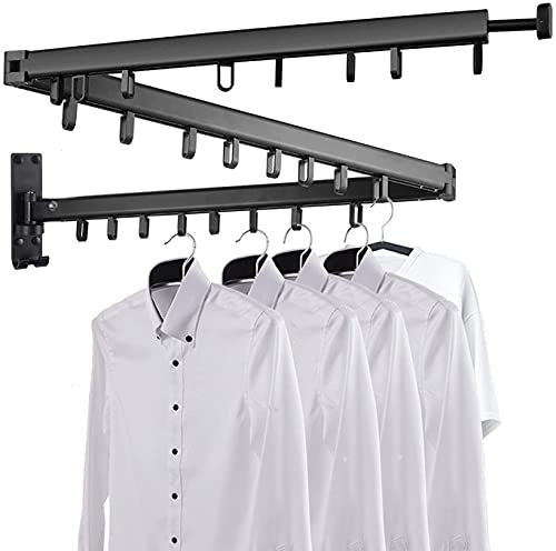 CUBTO Kleiderstange Klappbar Wandmontage, Wand Kleiderständer, Einziehbarer Wäscheständer mit Handtuchhalter, Klappbarer Kleiderhaken für Balkon, Waschküchen, Schlafzimmer