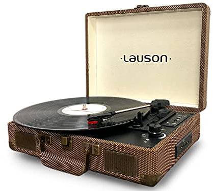 Lauson CL614 Giradischi in Vinile Vintage a 3 velocità Giradischi Bluetooth con Altoparlanti Integrati con Lettore USB/SD, Auto-Stop, Presa Cuffie, Ingresso AUX, Uscita RCA Design Valigia