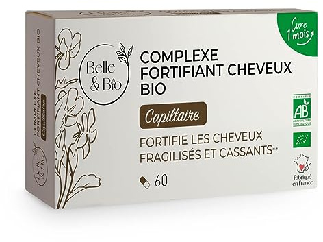 Belle&Bio - Complexe Fortifiant - 60 gélules - Pousse Cheveux - Certifié Bio par Ecocert - Prêle, Levure de Bière, Ortie piquante, Roquette et Spiruline Bio - Fabriqué en France
