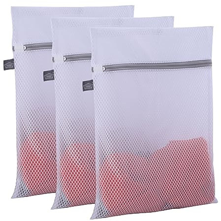 Kimmama Laundry Mesh Wash Bags, Lingerie Bags for Washing Delicates, Mesh Laundry Bags for Washing Machine, White Net, Grey Zipper, 3S