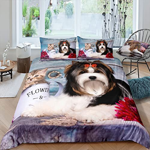 ZAHOCAI Double Duvet Set Blue Beaver Dog - Easy Care Ultra Soft Microfibre Bedding Double Bed Set with 2 Pillow Cases 19X29 - Cosy Warm Duvet Sets Double Bed(200x200cm)