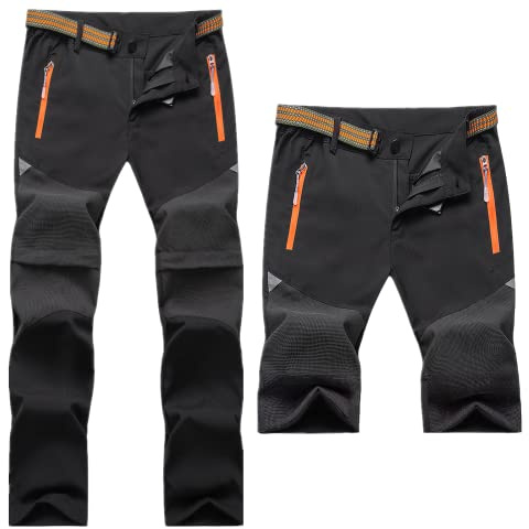 Daysskk Pantalón 2 en 1 con cremallera para niños y niñas, para verano, senderismo, secado rápido y resistente al agua, 110-160, Negro , 152-158