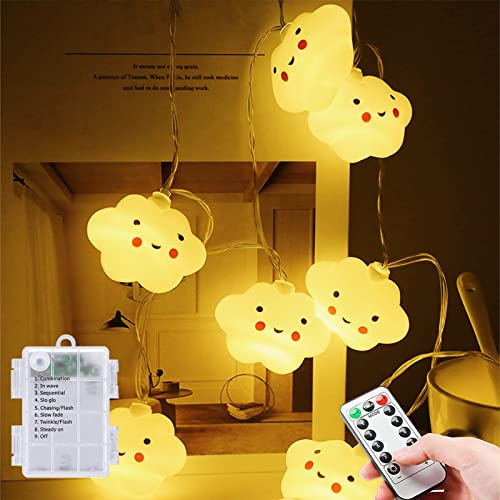 Lichterkette Batterie innen für Kinderzimmer 8 modi mit Timer, 3m 20er LED Lichterkette Hausbett Kinder Batteriebetrieben Nachtlicht für Zimmer Deko Geburtstag Party Weihnachts, Warmweiß Wolken