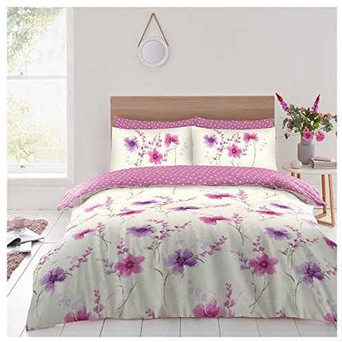 Lions 4 Piece Complete Bedding Set - Flower Printed 1x Duvets Cover 2x Pillowcase 1x Bed Sheet, Ultra Soft Reversible Poly Cotton Quilt Covers for Girls Women, King Size Bedding