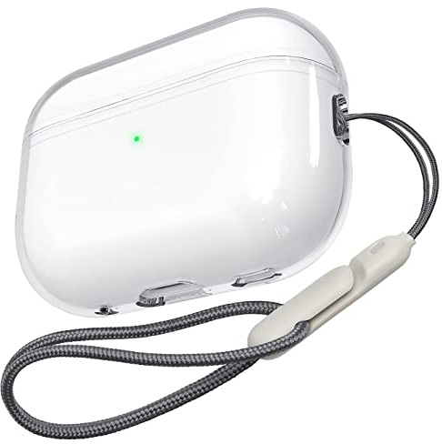 Mouyou Durchsichtige AirPods Pro 2 Hülle 2022 - Transparente Case für Apple AirPods Pro 2 Gen TPC Schutzhülle Mit Lanyard, Stoßfeste LED Sichtbar Kabelloses Laden Cover - Clear