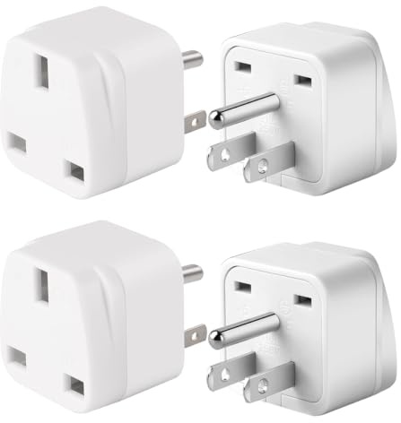 LUKELI 4 Pack UK to USA Plug Adapter - Type B Travel Adapter-(White 4 Pack)