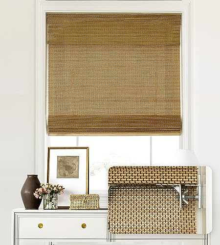 LazBlinds No Drill Cordless Bamboo Roman Shades, 31 W × 64 H, Acorn