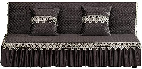 CXYKN Armloser Sofa-Bettbezug mit Rock, Stretch-Futon-Schonbezug, elastisch, vollständig zusammenklappbar, Sofaschutz, passend für Klappsofas ohne Armlehnen (120 x 140 cm, tiefes Kaffeebraun)