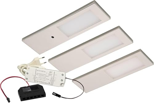 Rolux 3er Set LED Küchen Unterbauleuchte je 3,5 W warmweiss Edelstahl Optik Flächen-LED