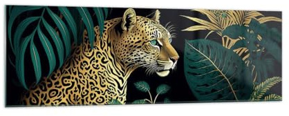ARTTOR Bilder auf Glas 160x50cm Wandbild Glasdruck Afrika Tiere - 5720 | Leopard Dschungel Tropisch Panorama Groß XXL Modern Dekoration Wohnzimmer Schlafzimmer Küche Wanddeko Kunstdruck Art ARTTOR