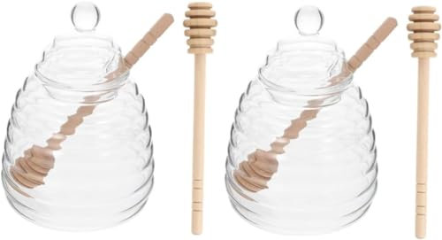 LUbrel Jam jars,Glass Bottles,2 Sets glass honey jar bathroom trays glass containers with lids honey storage holder container with lid terrarium tank coffe syrup household syrup pot syrup jar
