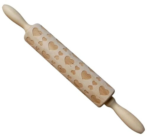 OKUMEYR Mattarello in Legno Stampa Rullo Motivo Love Resistente e Pratico per Impasto di Pasta Biscotti e Panetteria per Uso Domestico