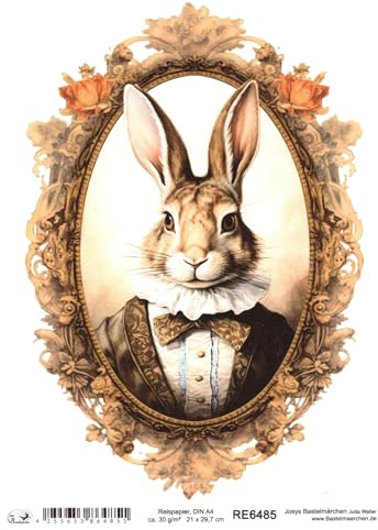 Josys Bastelmärchen Reispapier A4 Strohseide Decoupage Ostern Hase in Vintage Anzug RE6485