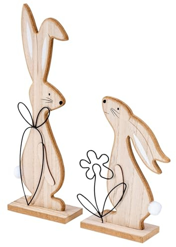 levandeo påskhare H 19–30 cm MDF trä naturlig metall påsk bordsdekoration set om 2 stycken kanin påskdekoration vår uppställningsfigur