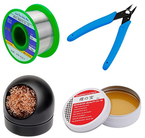 Gruiqrd Lötflussmittelpaste, Bleifreier Lötdraht, Lötkolbenspitzenreiniger, Micro-Shear-Drahtschneiderzange, 4-teiliges Lötwerkzeugset, Lötkolben Hilfszubehör DIY Kit