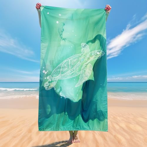 Litinliv Strandhandtuch,Strandtuch 90x180 cm, Badehandtuch Strand Schildkröte, Saugfähig und Schnell Trocknende Strandtücher, Personalisiert Strandtuch Microfaser Badetuch,für Strand Travel Gym Swim