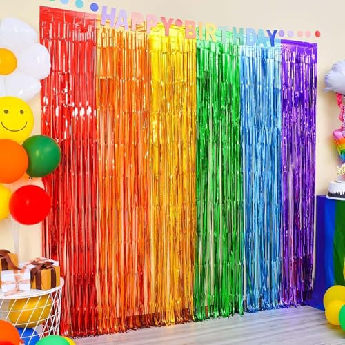 2 Cortinas De Flecos De Papel De Aluminio, Gruesas En Colores Coloridos, Cortinas De Fondo, Cortinas De Lluvia, Cortinas Decorativas Con Cintas Para Fiestas, Bodas, Fiestas De Cumpleaños Y Festivales