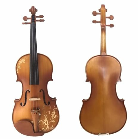4/4 Violinen-Set in voller Größe geschnitztes Massivholz Ebenholzbeschläge mit Schulterstütze Etui Bogen Steg Saiten