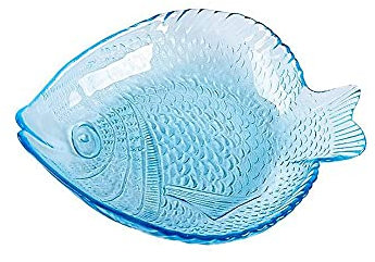 Essteller, Essteller aus Glas, Fischteller, Servierplatte aus strukturiertem Glas in Fischform, Partyplatte for Fisch, Sushi, Obst oder Käse
