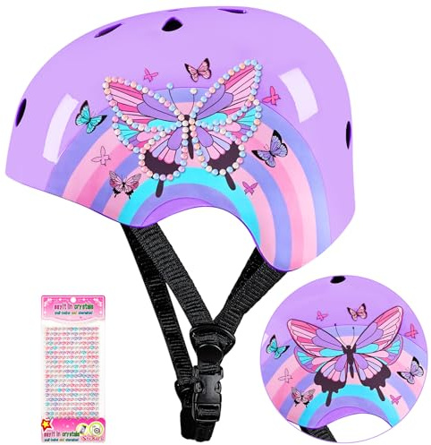 Kids Bike Helmet Adjustable Youth Toddler Helmet with DIY Stickers for Girls Age 3-5-8-14 Years for Bicycle Scooter Skateboard Roller Skating