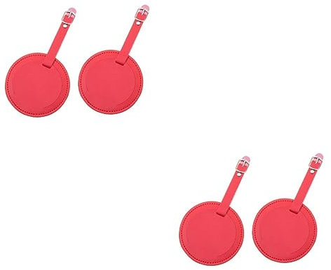 SOIMISS 4stücke Runder Pu-leder Kofferanhänger Leuchtend Rote Gepäcktags Mit Id-kartenhalter Und Schnalle Für Koffer Reisetaschen Und Rucksäcke Langlebig Und Leicht Zu Reinigen
