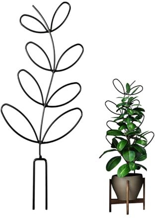 HJIAMA 32 cm Supporti Per Piante, Supporto per Piante, Design a Forma di Foglia, Rivestimento Nero, Tutori per Piante, Adatto per Piante Rampicanti e Piante in Vaso