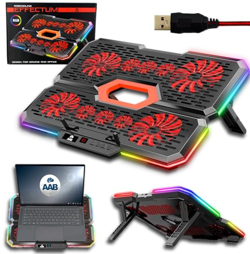 AABCOOLING EFFECTUM - Base Refrigeradora Portatil RGB, para Gaming y Oficina, USB-C, 10 Ventiladores Silenciosos y Eficientes, RGB, LCD, Inclinación de 7 Grados, Soporte para Refrigerador Portátil