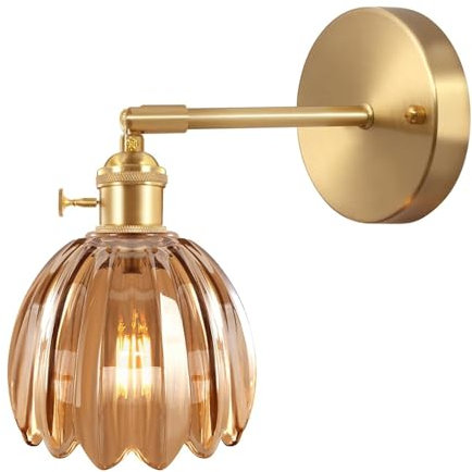 SZPXXX avec Abat-Jour en Verre Tulipe Ambré Appliques en Laiton Réglables 180 Degrés Luminaire Mural Moderne avec Interrupteur Pour Salon Chambre Coucher 1 Paquet / 2 Paquets, B, 1 Pack