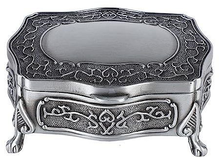 Beufee Vintage-Schmuckkästchen, antike Schmuckschatulle, Vintage-Schmuckkästchen, Metall-Schmuckkästchen mit weichem Samt innen für Ringe, Ohrringe