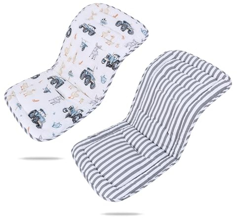 Baby Pushchair Seat Liners,Pram Liner Universal Fit for Most Pushchairs,100% Cotton Double-Sided Baby Stroller Cushion Pad,Stroller Seat Cover for Toddler Infant 1 Pack,78x34cm(Truck+Gray Stripes)