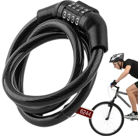 Fahrrad-Zahlenschloss – Fahrrad-Sicherheitsschloss mit 4-stelligem Code, zurücksetzbar, Diebstahlsicherung für Rennrad, zurücksetzbar, robustes Kabelschloss