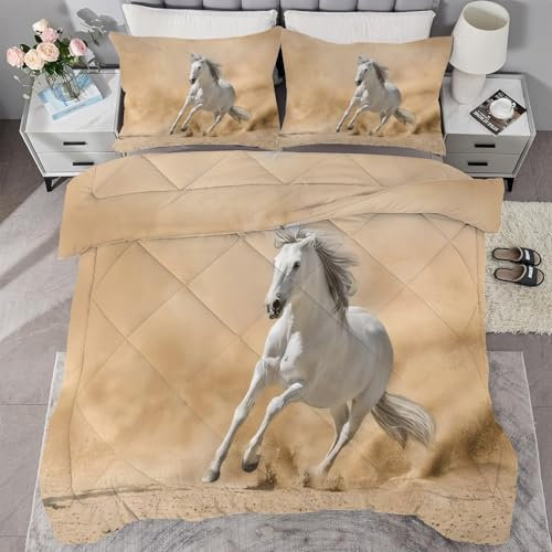 buyluhn Piumino completo con cavallo che corre, reversibile, per tutte le stagioni, per letto matrimoniale, 7,5 tog, lavabile in lavatrice, per letto matrimoniale, estate e inverno, leggero, 2 federe