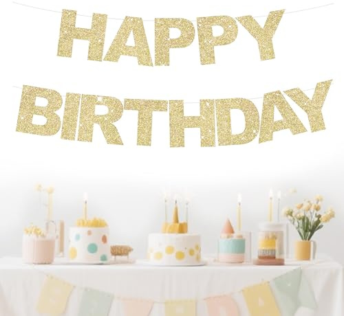 CXNXFD Geburtstagsfeier Banner, Geburtstagsfeierdekoration ist für Geburtstagsfeierszenen,Glitzer Happy Birthday Girlande Banner für Familienbenutzer, Partyplaner, Erwachsene, Kinder, Mädchen,Golden