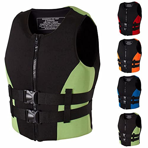 SMTSEC Neopren Schwimmweste Erwachsene Kinder Auftriebsweste SUP Rettungsweste Kajak Auftriebshilfe Schwimmhilfe Kajakweste Für Paddling Board Bootfahren Wassersport Schnorchelweste,Green-XL