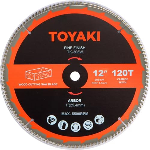 TOYAKl 12-Inch Miter Saw Blade,120-Tooth Carbide-Tipped Fine-Finish Professional Woodworking Saw Blade with 1-Inch(25.4mm) Arbor, Use for Miter Saws Table Saws and Circular Saws