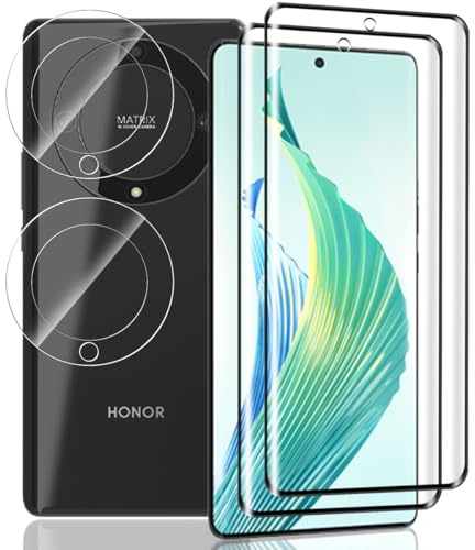 Yieehhow Protector Pantalla para Honor Magic 5 Lite Cristal Templado, [2 Piezas] 9H Dureza Vidrio Templado y [2 Piezas] Protector Cámara, Sin Burbujas/HD Película Protectora para Honor Magic 5 Lite