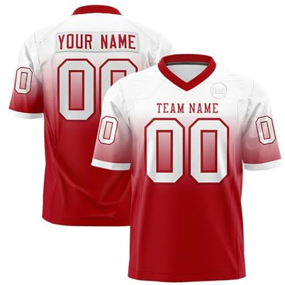 Maillots de Football Américain Personnalisable avec Logo Nom et Numéro de l'équipe Manches Courtes à Séchage Rapide Jerseys pour Hommes Femmes Jeunes Préscolaires Rouge