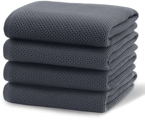AMFUN 4PCS Geschirrtücher Baumwolle, 65x45 cm Küchenhandtücher, Geschirrtücher Waffelstruktur Handtücher Küche, Küchentücher Saugstarke und Strapazierfähige (Dunkelgrau)