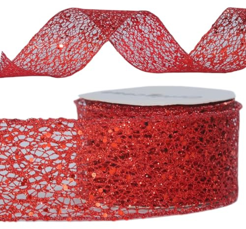 Oridaceae Dekoband Geschenkband mit Draht Weihnachten, Glitzer Schleifenband mit Drahtkante Rot, Weihnachtsband Breit 63mm, 9 Meter Lang, Bänder zum Basteln Dekorieren Geschenkverpackung